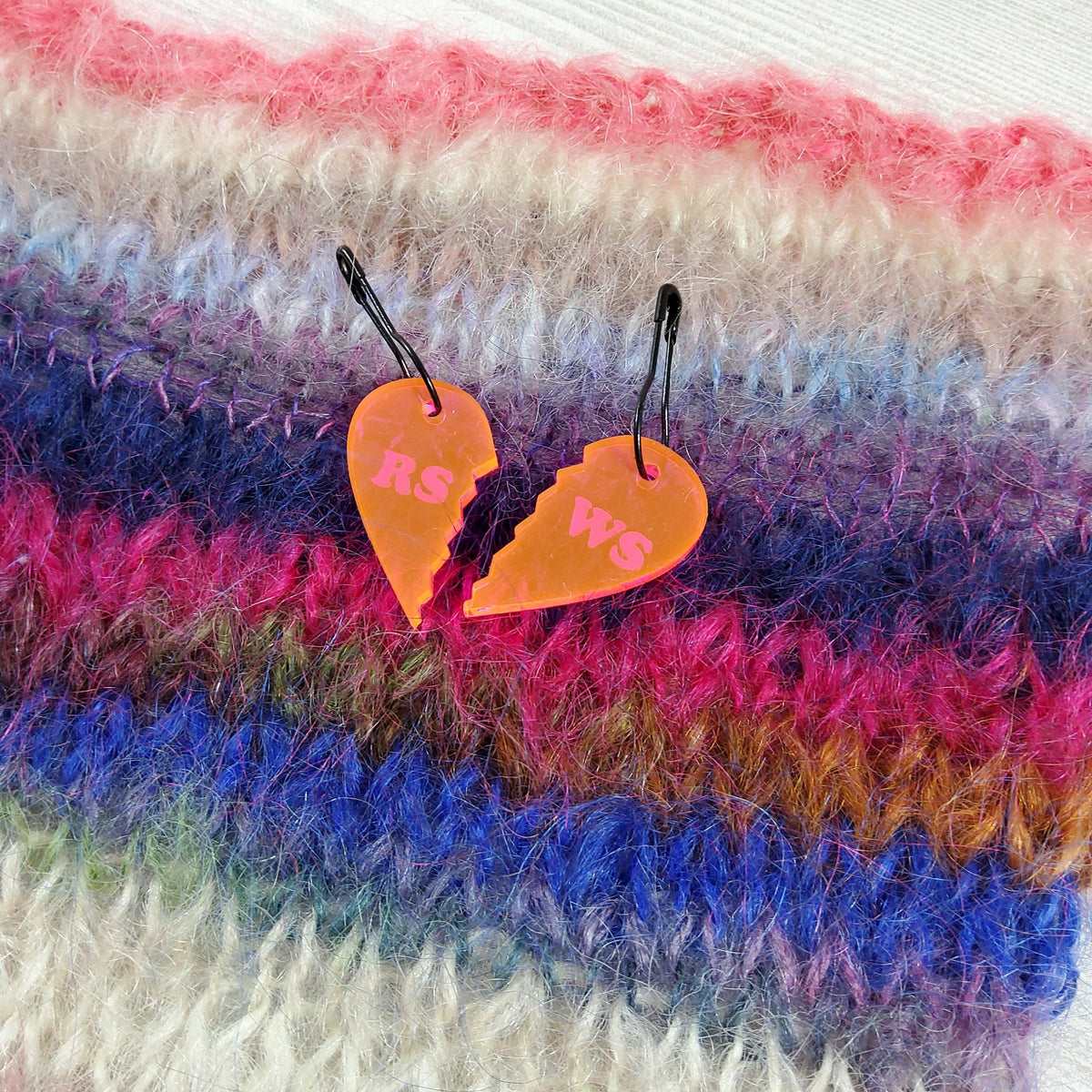 RS WS Heart Best Friend Stitch Markers - Pink Fluorescent
