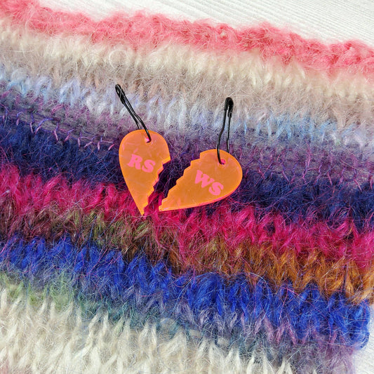 RS WS Heart Best Friend Stitch Markers - Pink Fluorescent