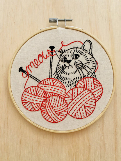 Kitten with Knitting Complete Embroidery Kit