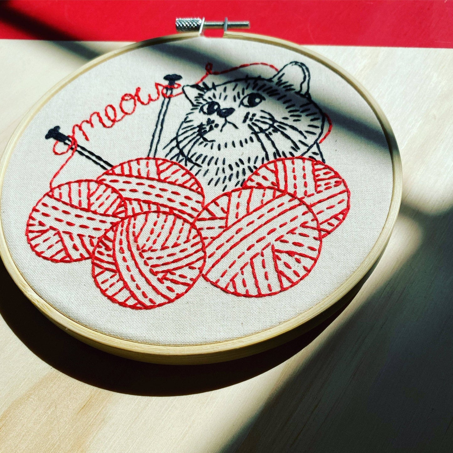 Kitten with Knitting Complete Embroidery Kit