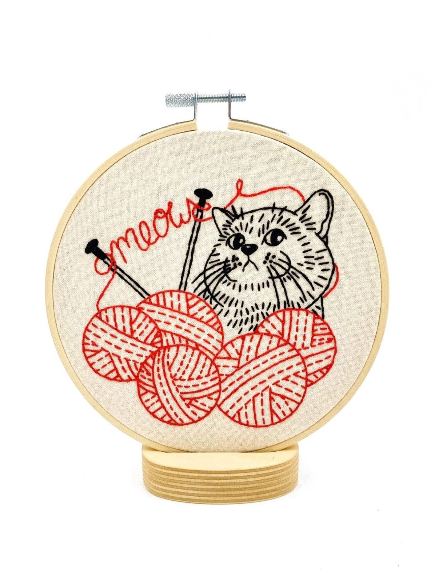 Kitten with Knitting Complete Embroidery Kit